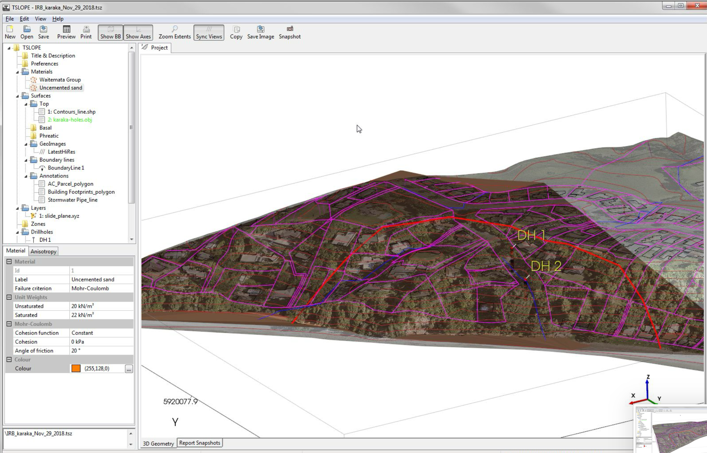 Material model assigned in TSLOPE for Karaka Bay slope